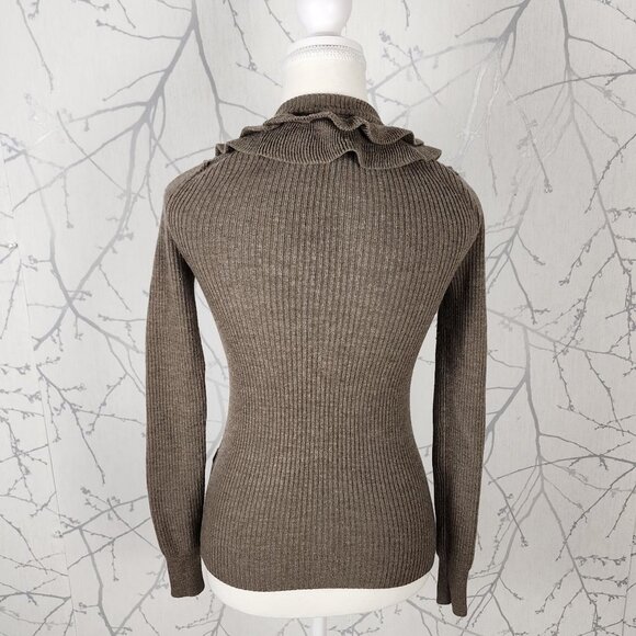 Banana Republic Beige Taupe 96% Merino Wool Ruffle Button Cardigan - Picture 3 of 5